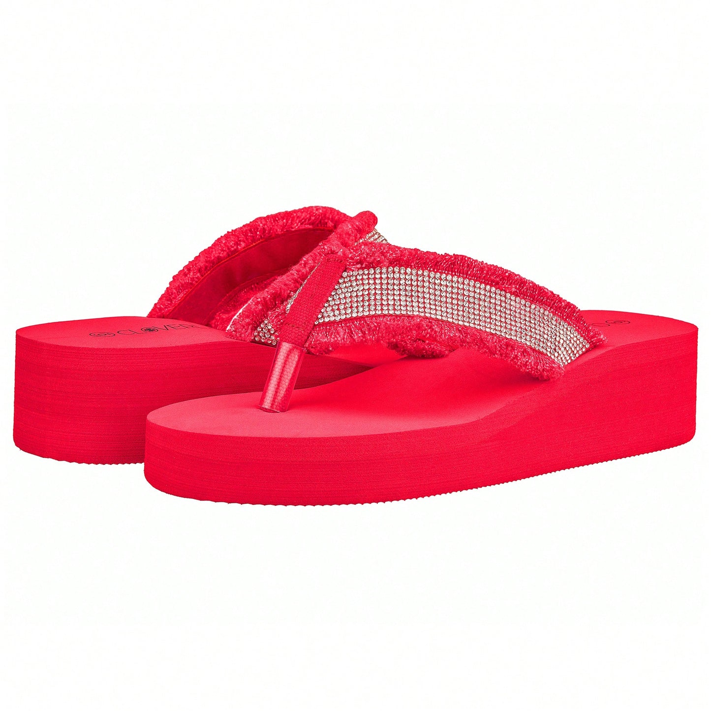 Women's Fashionable Rhinestone Decor Flip Flops Thick Bottom Wedge Beach Sandals Platform Flip Flop Toe Post Design Slippers Summer Sandals