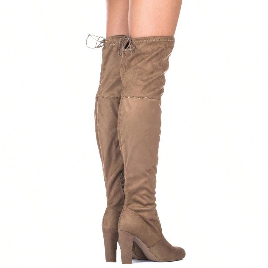 Women's Tie Back Knee High Chunky Heel Boots Fashionable Thigh High Over The Knee Heeled Boots