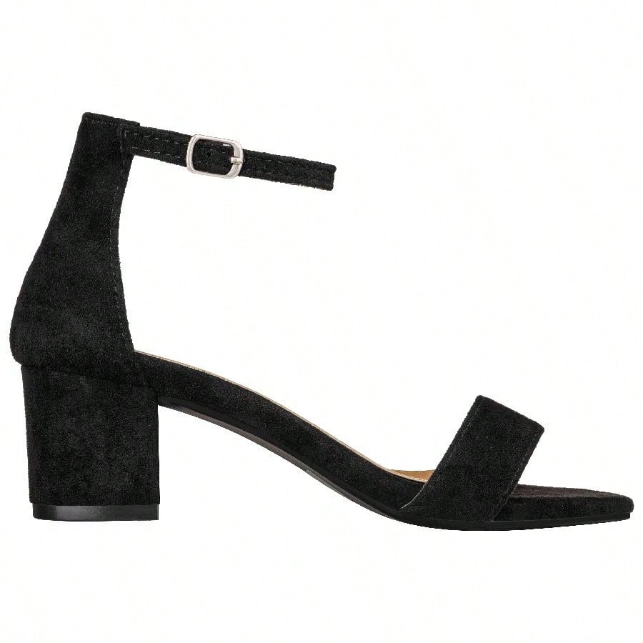 Women Buckle Decor Chunky Heeled Sandals Elegant Summer Ankle Strap Sandals Chunky Heeled Ankle Strap Sandals Low Heeled Sandal Patent