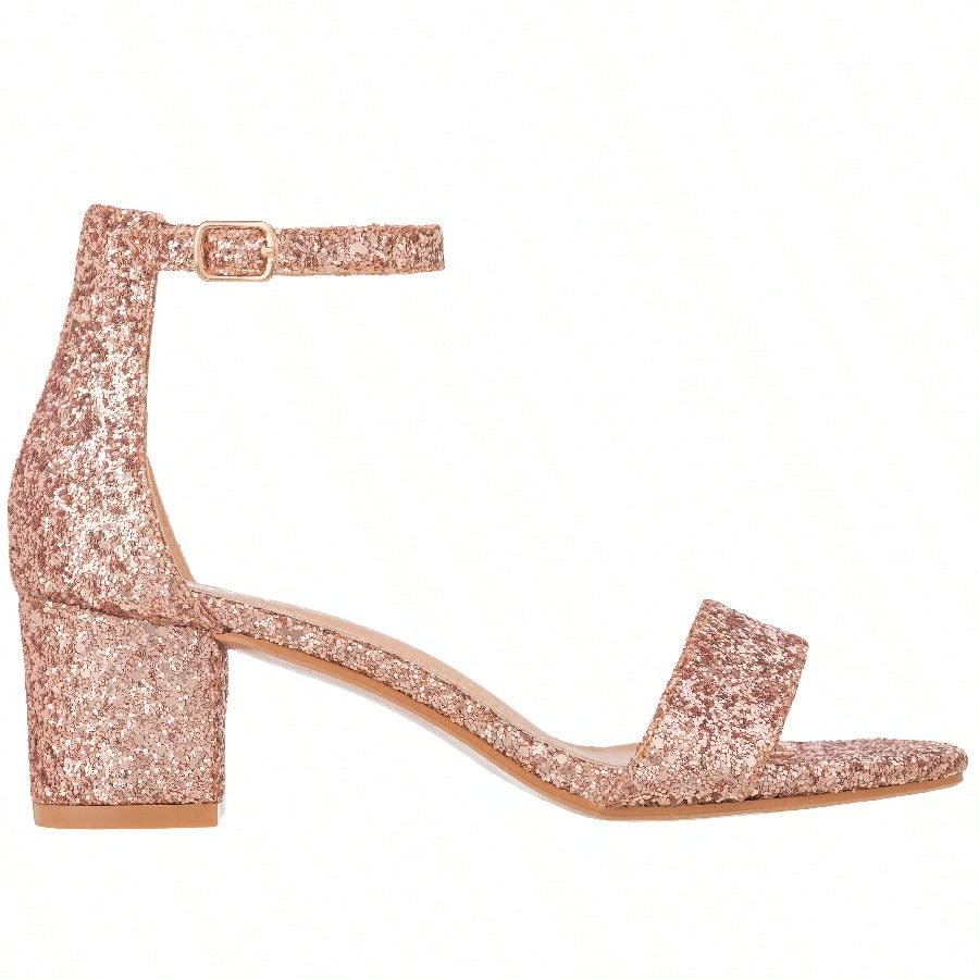 Women Buckle Decor Chunky Heeled Sandals Elegant Summer Ankle Strap Sandals Chunky Heeled Ankle Strap Sandals Low Heeled Sandal Suede