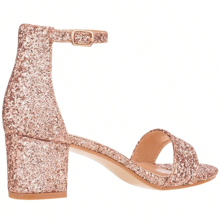 Women Buckle Decor Chunky Heeled Sandals Elegant Summer Ankle Strap Sandals Chunky Heeled Ankle Strap Sandals Low Heeled Sandal
