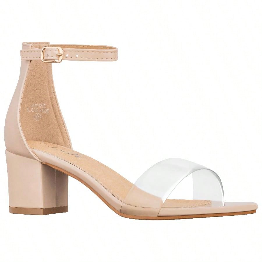 Women Buckle Decor Chunky Heeled Sandals Elegant Summer Ankle Strap Sandals Chunky Heeled Ankle Strap Sandals Low Heeled Sandal Suede