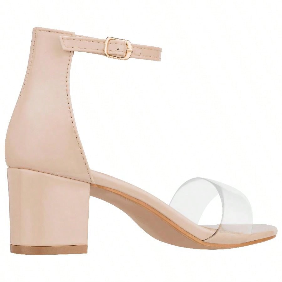 Women Buckle Decor Chunky Heeled Sandals Elegant Summer Ankle Strap Sandals Chunky Heeled Ankle Strap Sandals Low Heeled Sandal Suede
