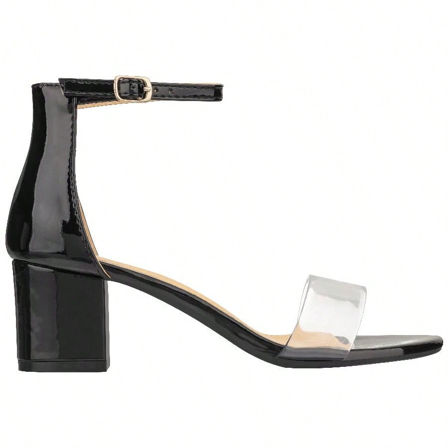 Women Buckle Decor Chunky Heeled Sandals Elegant Summer Ankle Strap Sandals Chunky Heeled Ankle Strap Sandals Low Heeled Sandal Suede