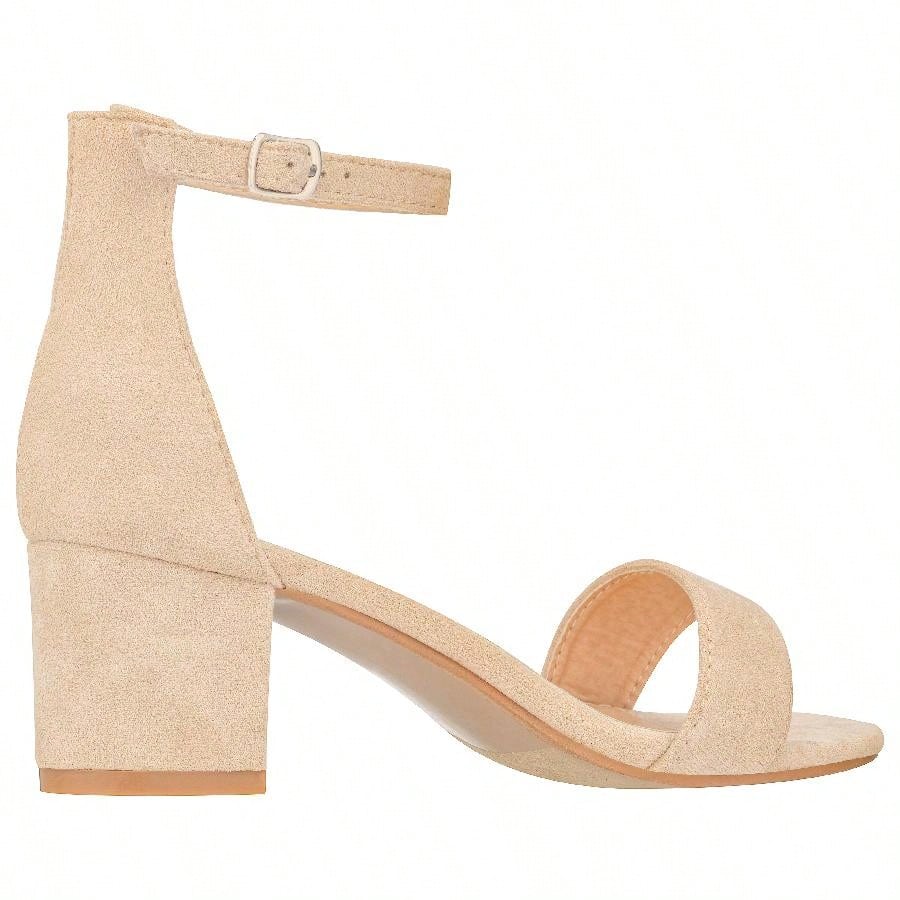 Women Buckle Decor Chunky Heeled Sandals Elegant Summer Ankle Strap Sandals Chunky Heeled Ankle Strap Sandals Low Heeled Sandal Patent