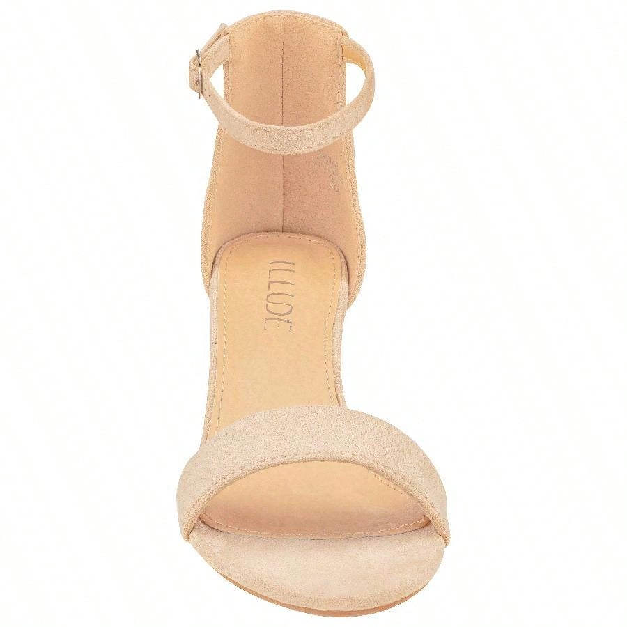 Women Buckle Decor Chunky Heeled Sandals Elegant Summer Ankle Strap Sandals Chunky Heeled Ankle Strap Sandals Low Heeled Sandal Suede