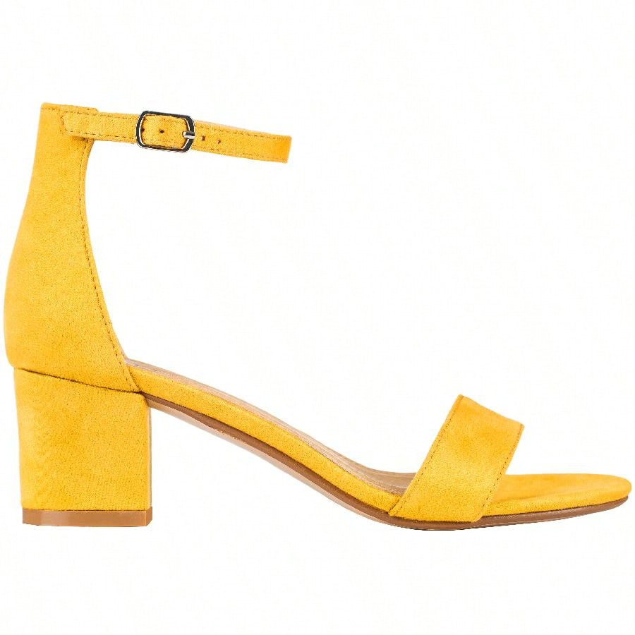 Women Buckle Decor Chunky Heeled Sandals Elegant Summer Ankle Strap Sandals Chunky Heeled Ankle Strap Sandals Low Heeled Sandal Suede