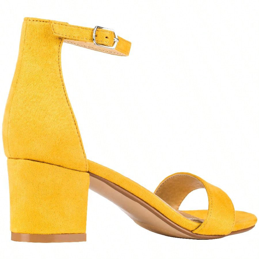 Women Buckle Decor Chunky Heeled Sandals Elegant Summer Ankle Strap Sandals Chunky Heeled Ankle Strap Sandals Low Heeled Sandal Suede