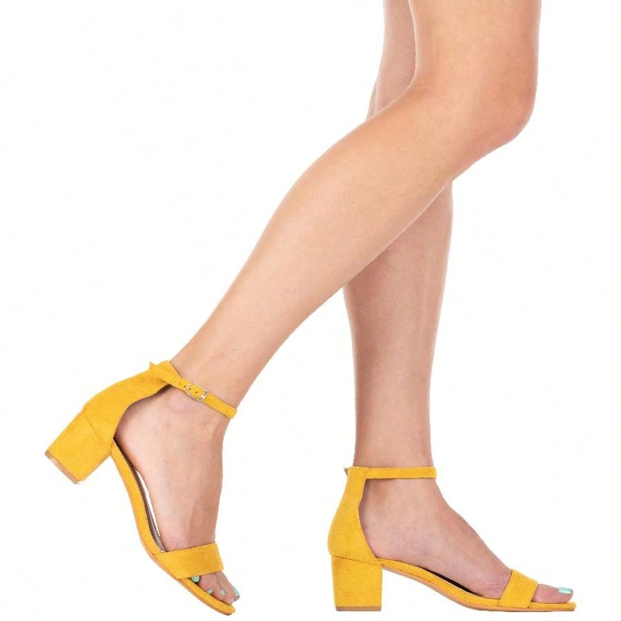 Women Buckle Decor Chunky Heeled Sandals Elegant Summer Ankle Strap Sandals Chunky Heeled Ankle Strap Sandals Low Heeled Sandal Suede