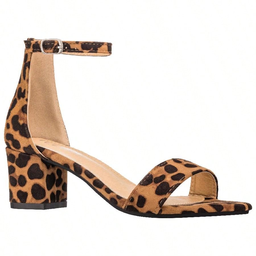 Women Buckle Decor Chunky Heeled Sandals Elegant Summer Ankle Strap Sandals Chunky Heeled Ankle Strap Sandals Low Heeled Sandal Suede