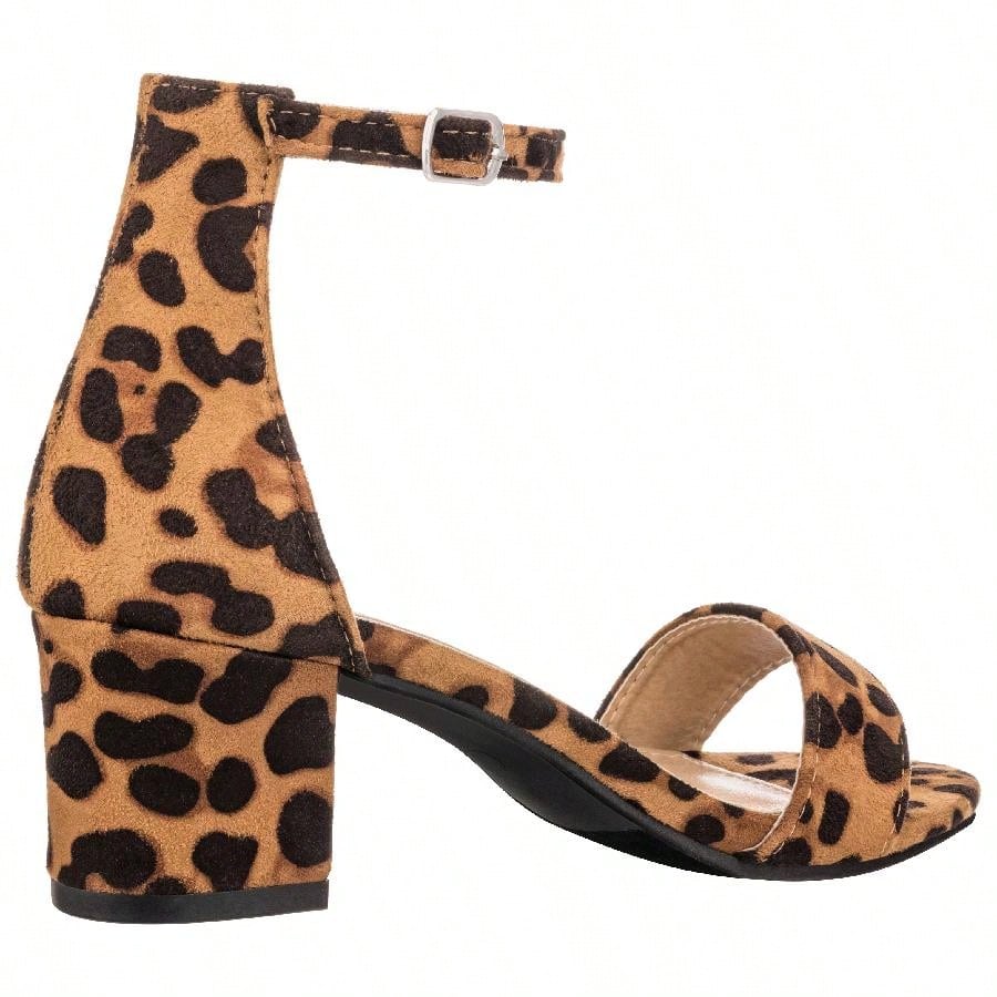 Women Buckle Decor Chunky Heeled Sandals Elegant Summer Ankle Strap Sandals Chunky Heeled Ankle Strap Sandals Low Heeled Sandal Patent