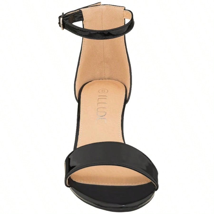 Women Buckle Decor Chunky Heeled Sandals Elegant Summer Ankle Strap Sandals Chunky Heeled Ankle Strap Sandals Low Heeled Sandal Suede