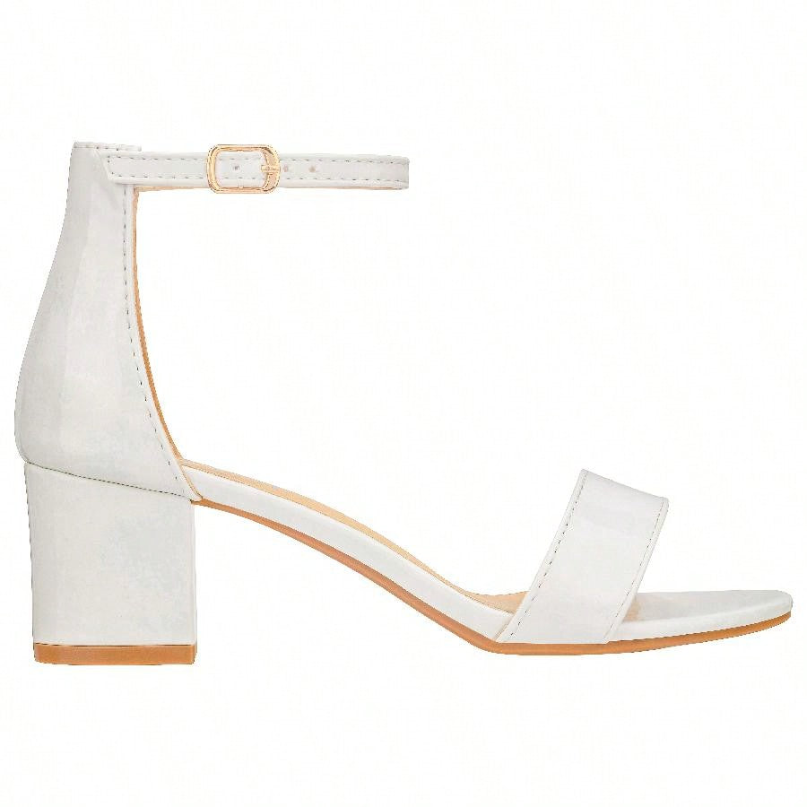 Women Buckle Decor Chunky Heeled Sandals Elegant Summer Ankle Strap Sandals Chunky Heeled Ankle Strap Sandals Low Heeled Sandal Patent