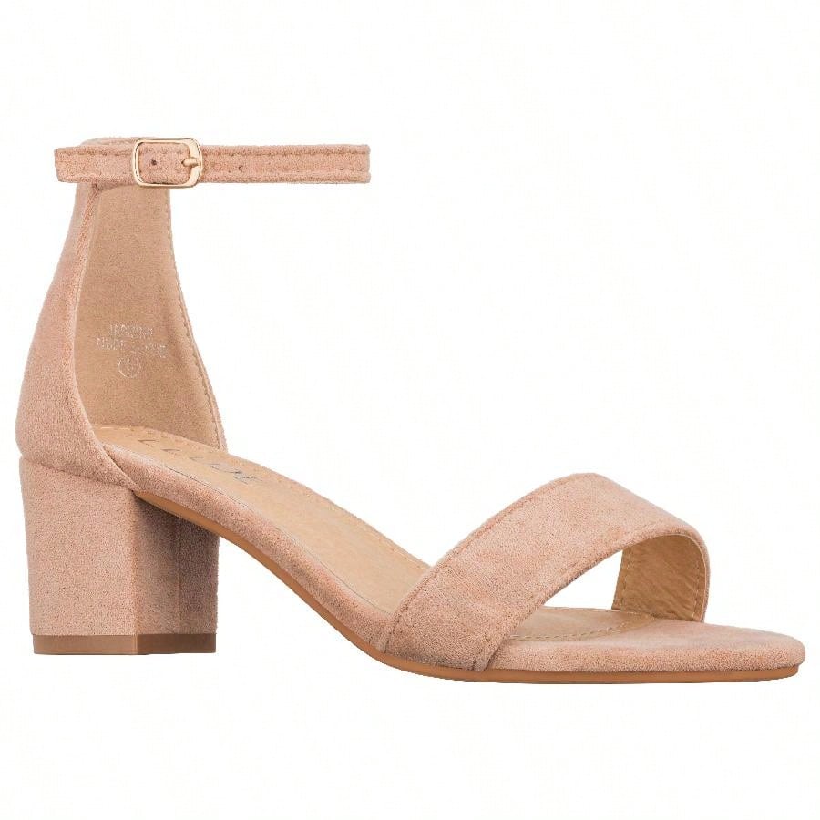 Women Buckle Decor Chunky Heeled Sandals Elegant Summer Ankle Strap Sandals Chunky Heeled Ankle Strap Sandals Low Heeled Sandal Suede