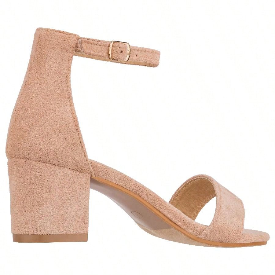 Women Buckle Decor Chunky Heeled Sandals Elegant Summer Ankle Strap Sandals Chunky Heeled Ankle Strap Sandals Low Heeled Sandal