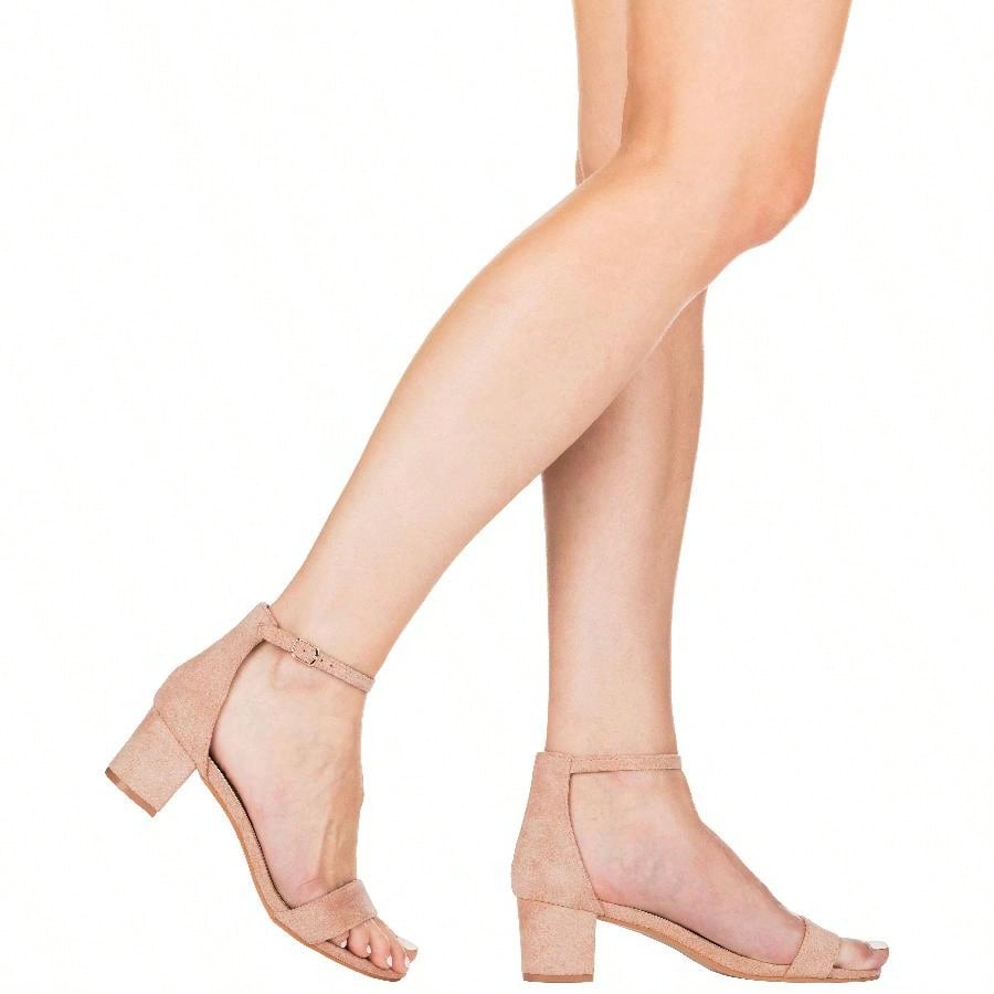 Women Buckle Decor Chunky Heeled Sandals Elegant Summer Ankle Strap Sandals Chunky Heeled Ankle Strap Sandals Low Heeled Sandal Suede