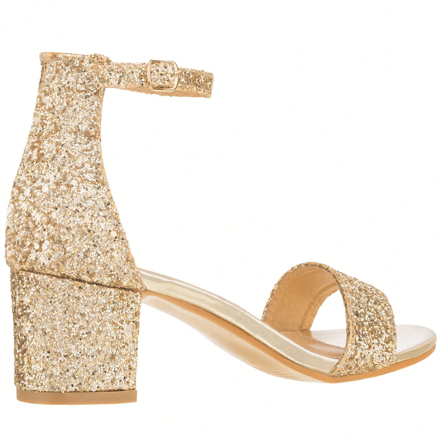 Women Buckle Decor Chunky Heeled Sandals Elegant Summer Ankle Strap Sandals Chunky Heeled Ankle Strap Sandals Low Heeled Sandal Patent