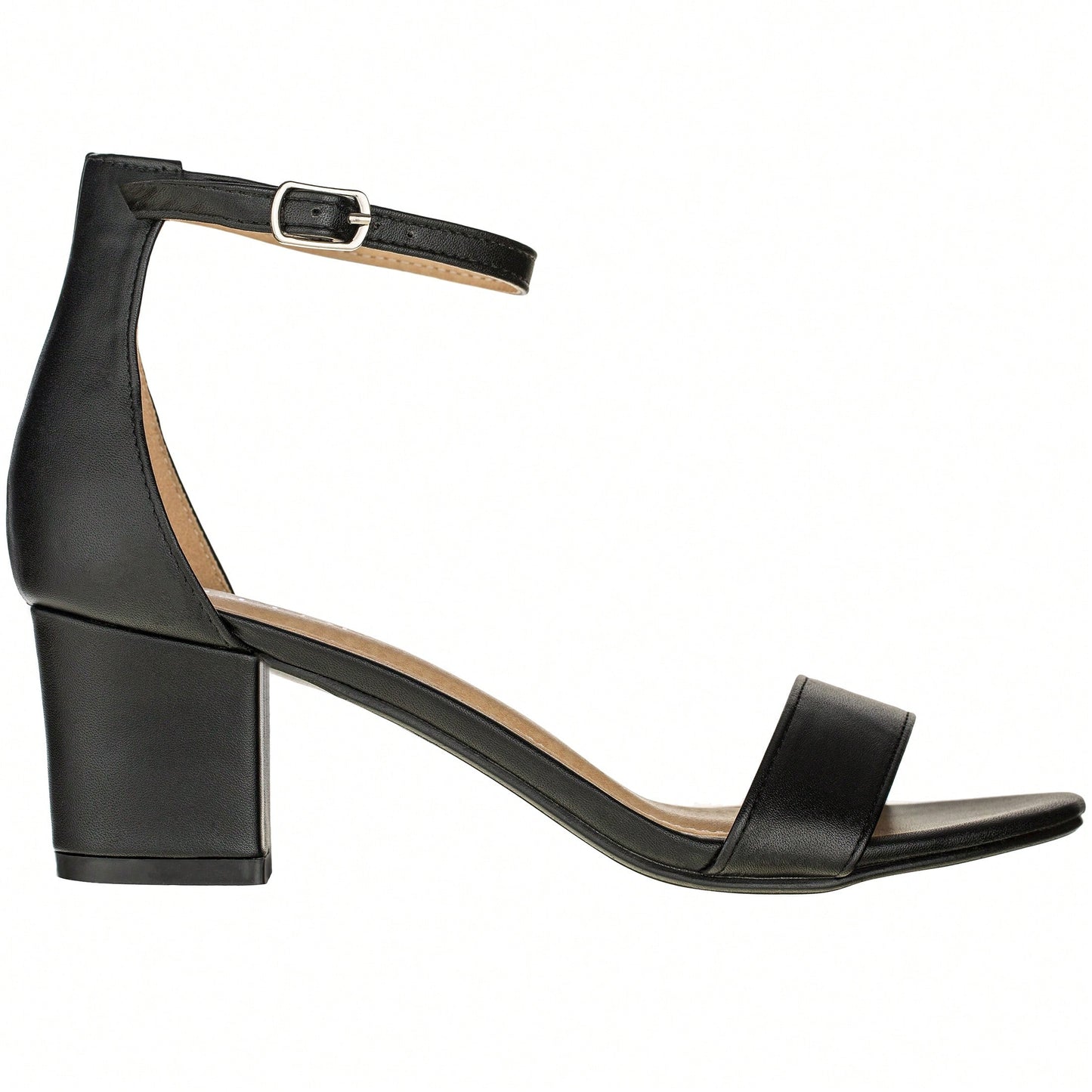 Women Buckle Decor Chunky Heeled Sandals Elegant Summer Ankle Strap Sandals Chunky Heeled Ankle Strap Sandals Low Heeled Sandal Patent