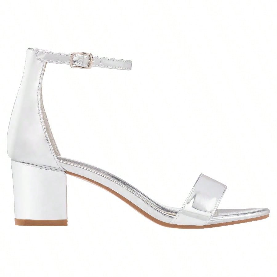 Women Buckle Decor Chunky Heeled Sandals Elegant Summer Ankle Strap Sandals Chunky Heeled Ankle Strap Sandals Low Heeled Sandal Patent