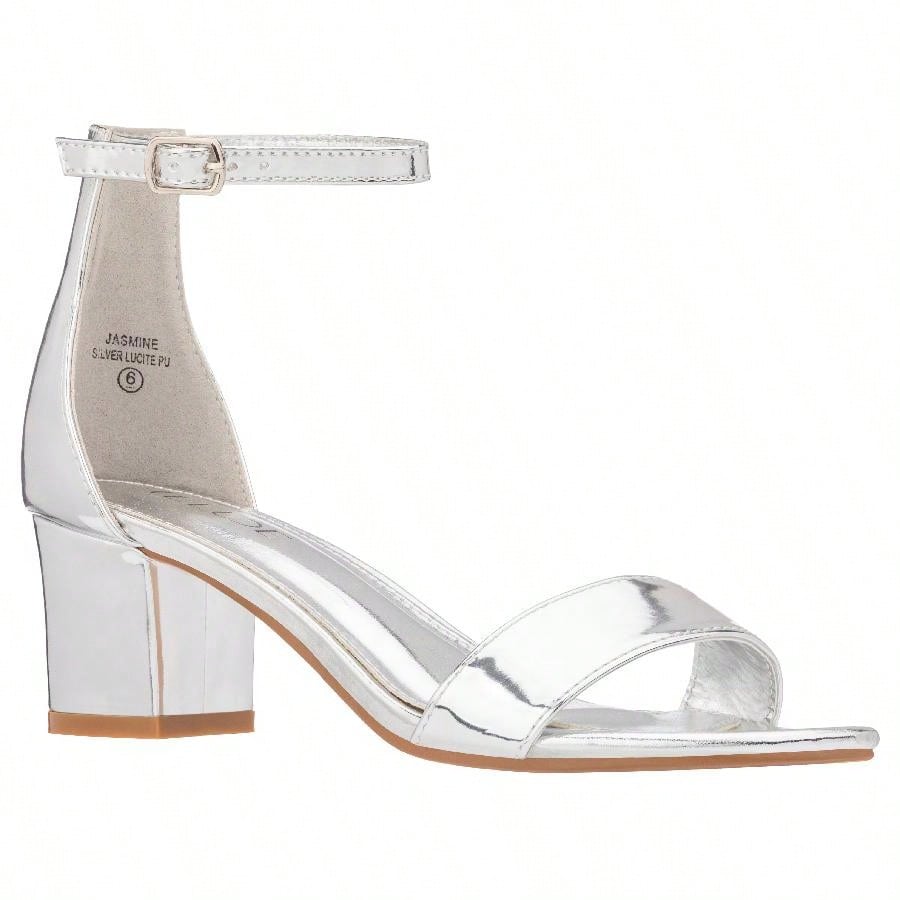 Women Buckle Decor Chunky Heeled Sandals Elegant Summer Ankle Strap Sandals Chunky Heeled Ankle Strap Sandals Low Heeled Sandal Patent