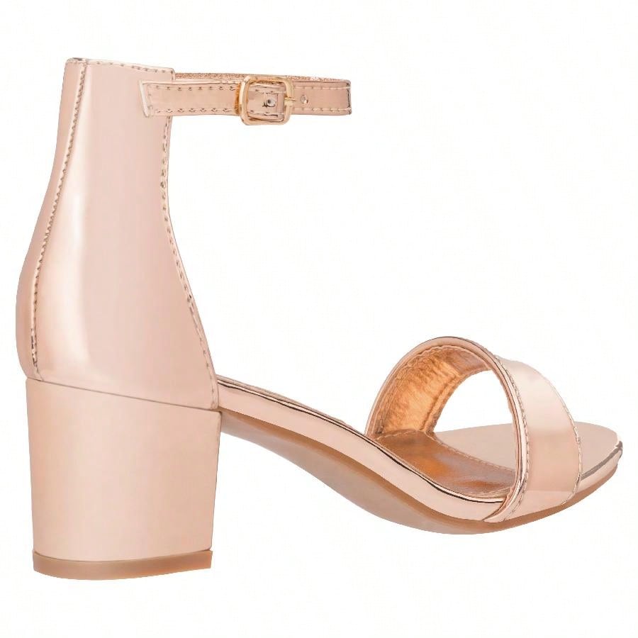 Women Buckle Decor Chunky Heeled Sandals Elegant Summer Ankle Strap Sandals Chunky Heeled Ankle Strap Sandals Low Heeled Sandal