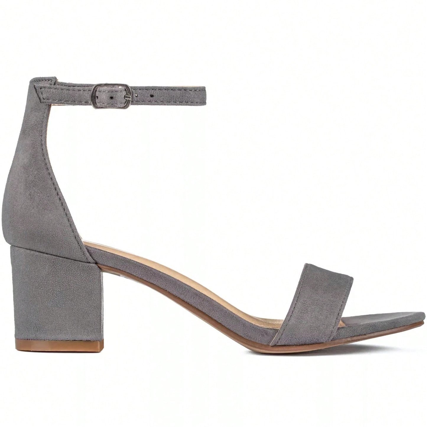 Women Buckle Decor Chunky Heeled Sandals Elegant Summer Ankle Strap Sandals Chunky Heeled Ankle Strap Sandals Low Heeled Sandal Patent