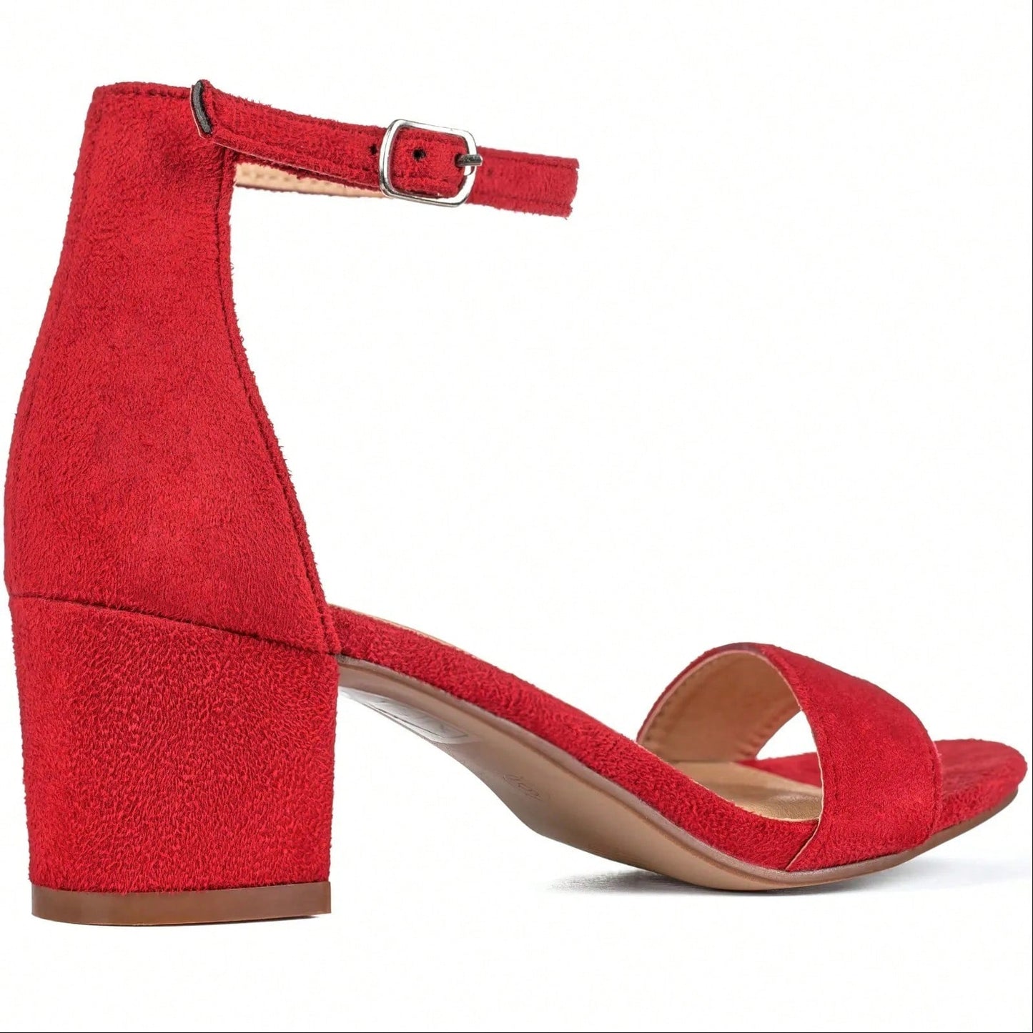 Women Buckle Decor Chunky Heeled Sandals Elegant Summer Ankle Strap Sandals Chunky Heeled Ankle Strap Sandals Low Heeled Sandal Suede