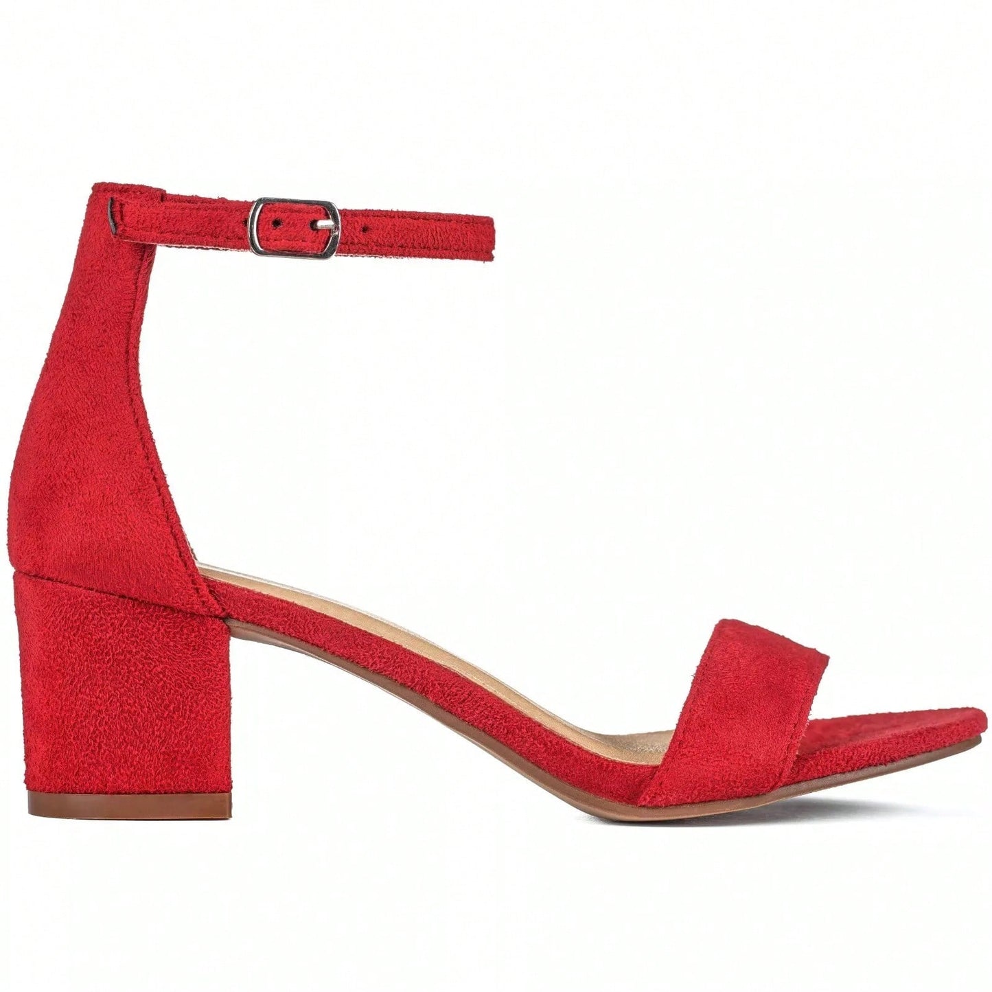 Women Buckle Decor Chunky Heeled Sandals Elegant Summer Ankle Strap Sandals Chunky Heeled Ankle Strap Sandals Low Heeled Sandal Suede