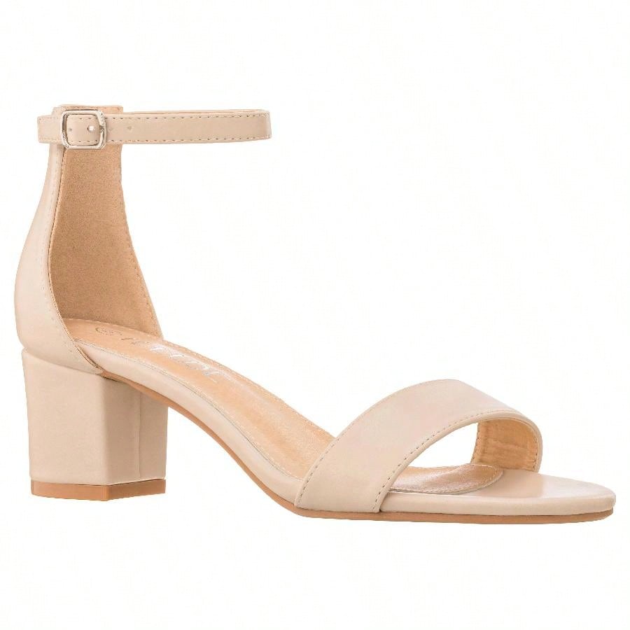 Women Buckle Decor Chunky Heeled Sandals Elegant Summer Ankle Strap Sandals Chunky Heeled Ankle Strap Sandals Low Heeled Sandal