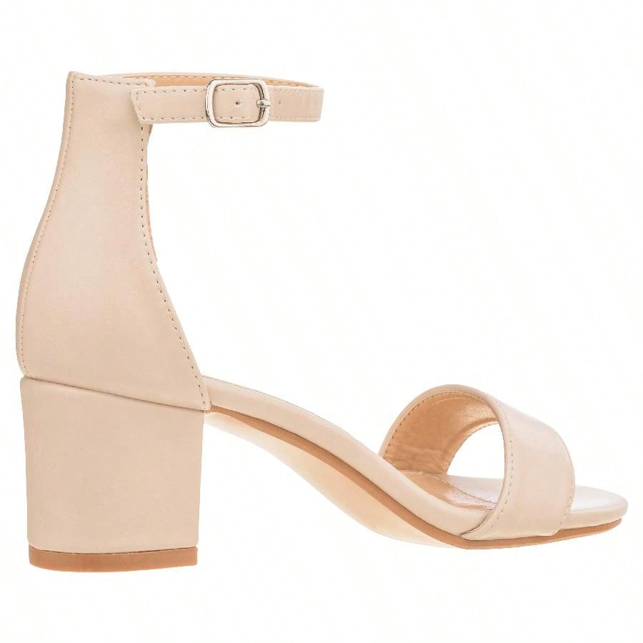Women Buckle Decor Chunky Heeled Sandals Elegant Summer Ankle Strap Sandals Chunky Heeled Ankle Strap Sandals Low Heeled Sandal