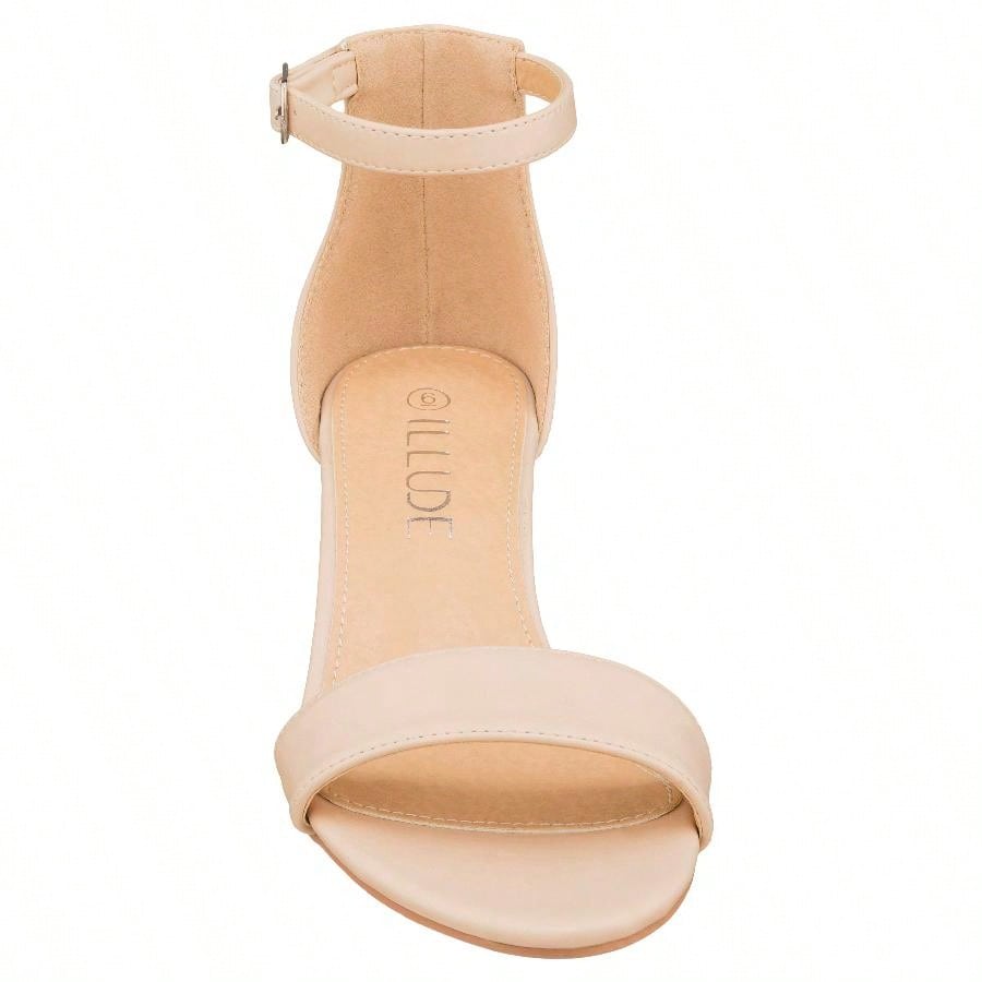 Women Buckle Decor Chunky Heeled Sandals Elegant Summer Ankle Strap Sandals Chunky Heeled Ankle Strap Sandals Low Heeled Sandal Patent