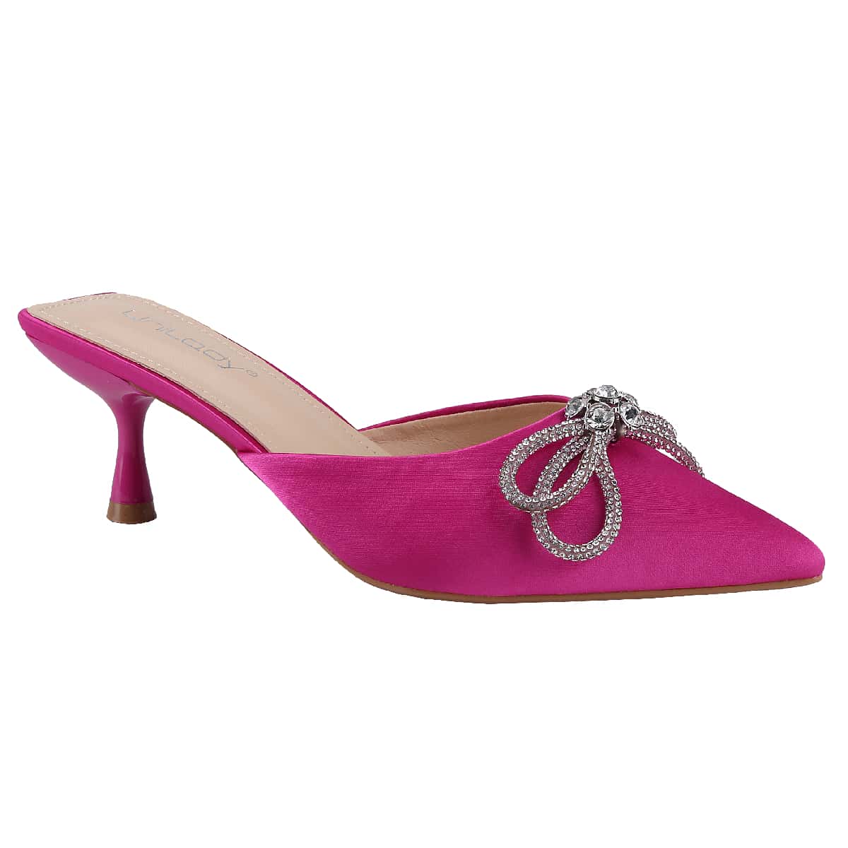 Women's Pointed Toe Kitten Heel Mules Slip-On Backless Rhinestones Buckle Pumps Ladies Casual Dress Slieds Shoes