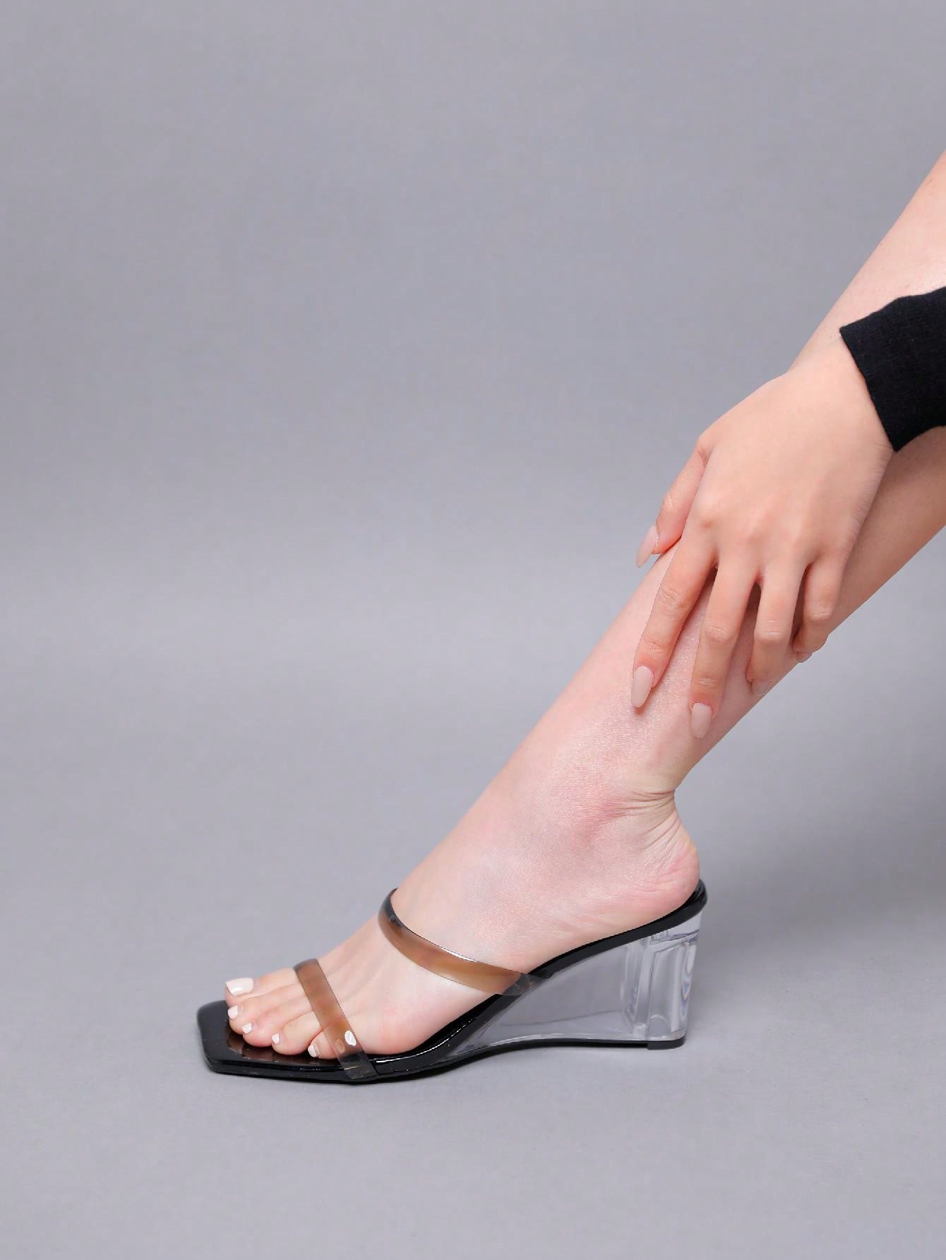 Women's Slides Wedge Sandals Two Strap Square Open Toe Dress Shoes