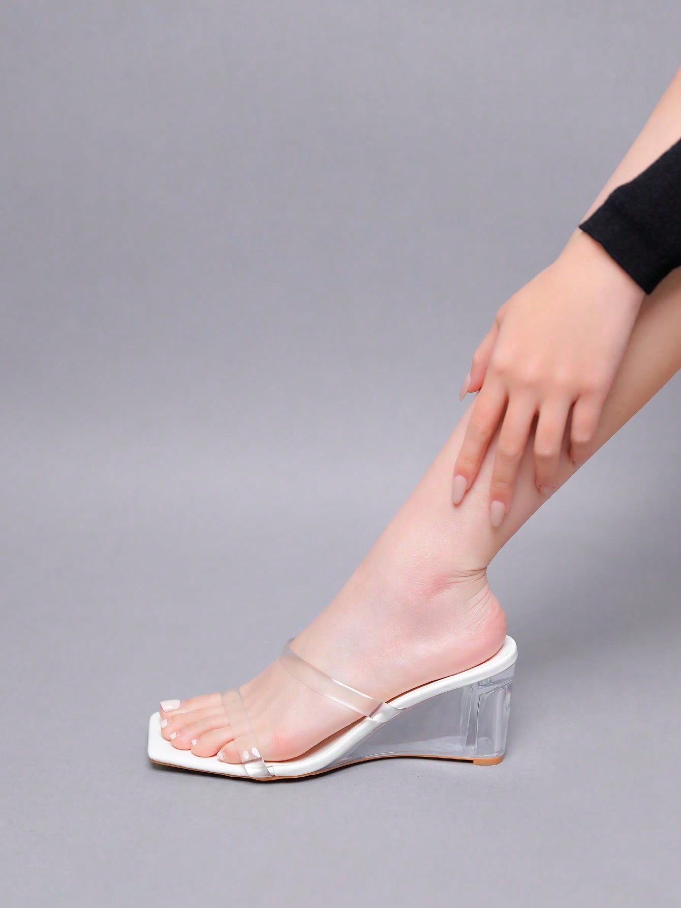 Women's Slides Wedge Sandals Two Strap Square Open Toe Dress Shoes