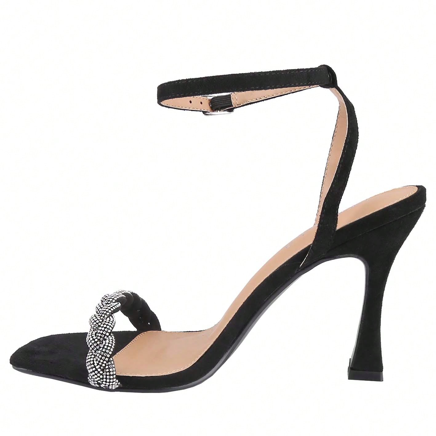 Women's Strappy Square Toe Heels Sandals Kitten Heeled Sandals Party Dress Shoes