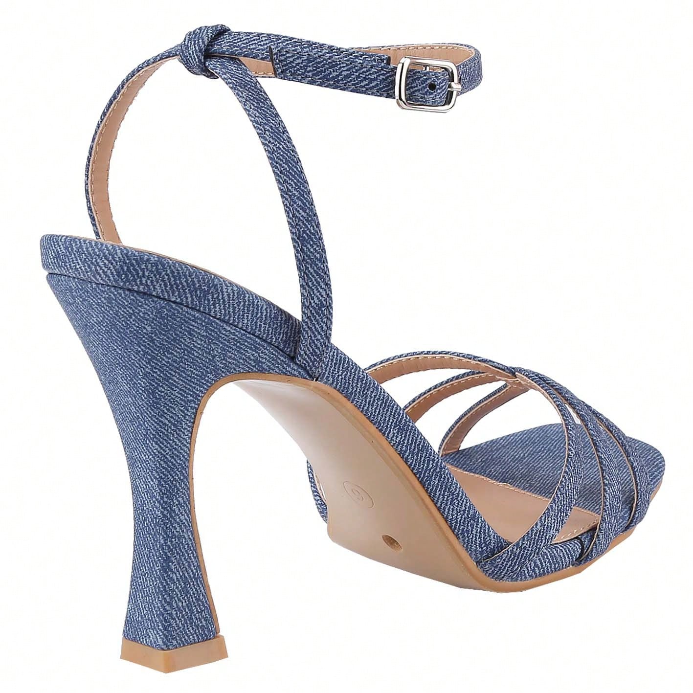 Women's Square Toe Ankle Strap Heeled Sandals