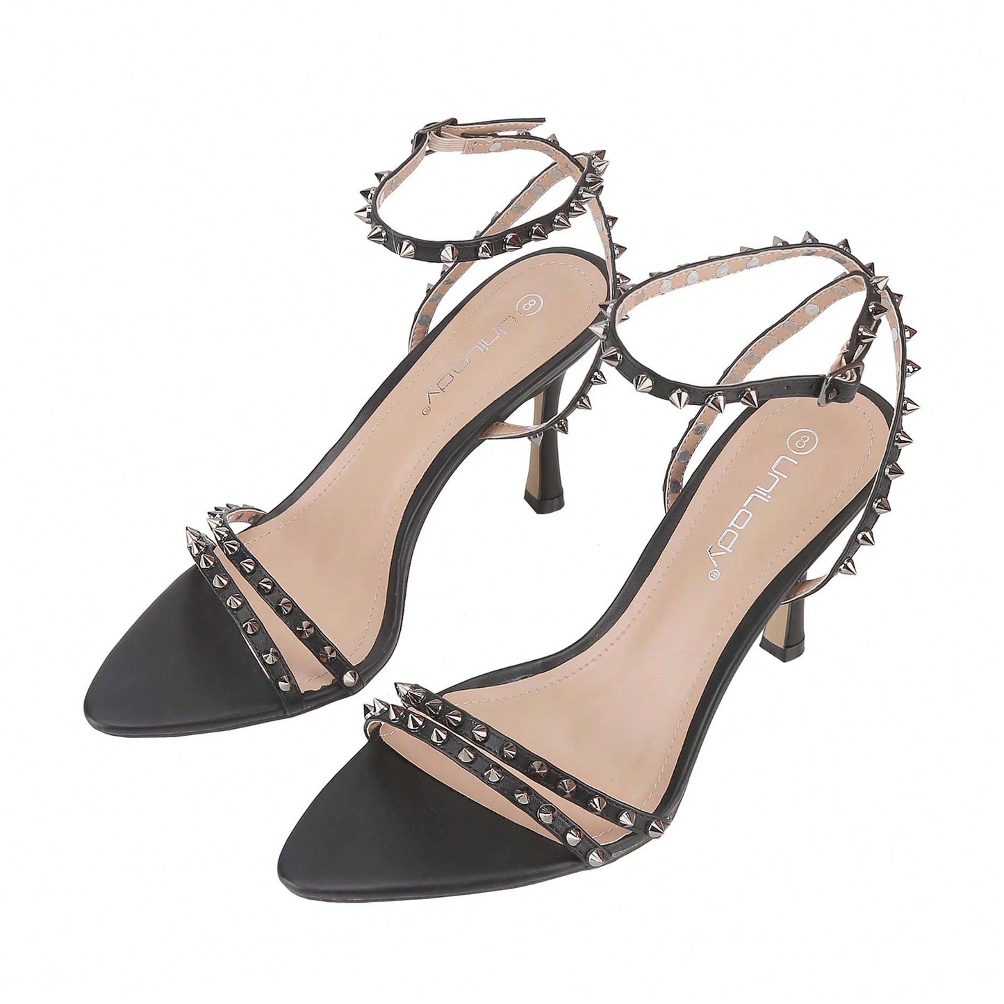 Women's Rivet Studded Heeled Sandals Open Toe Sexy Stiletto Ankle Strap Dressy High Heels