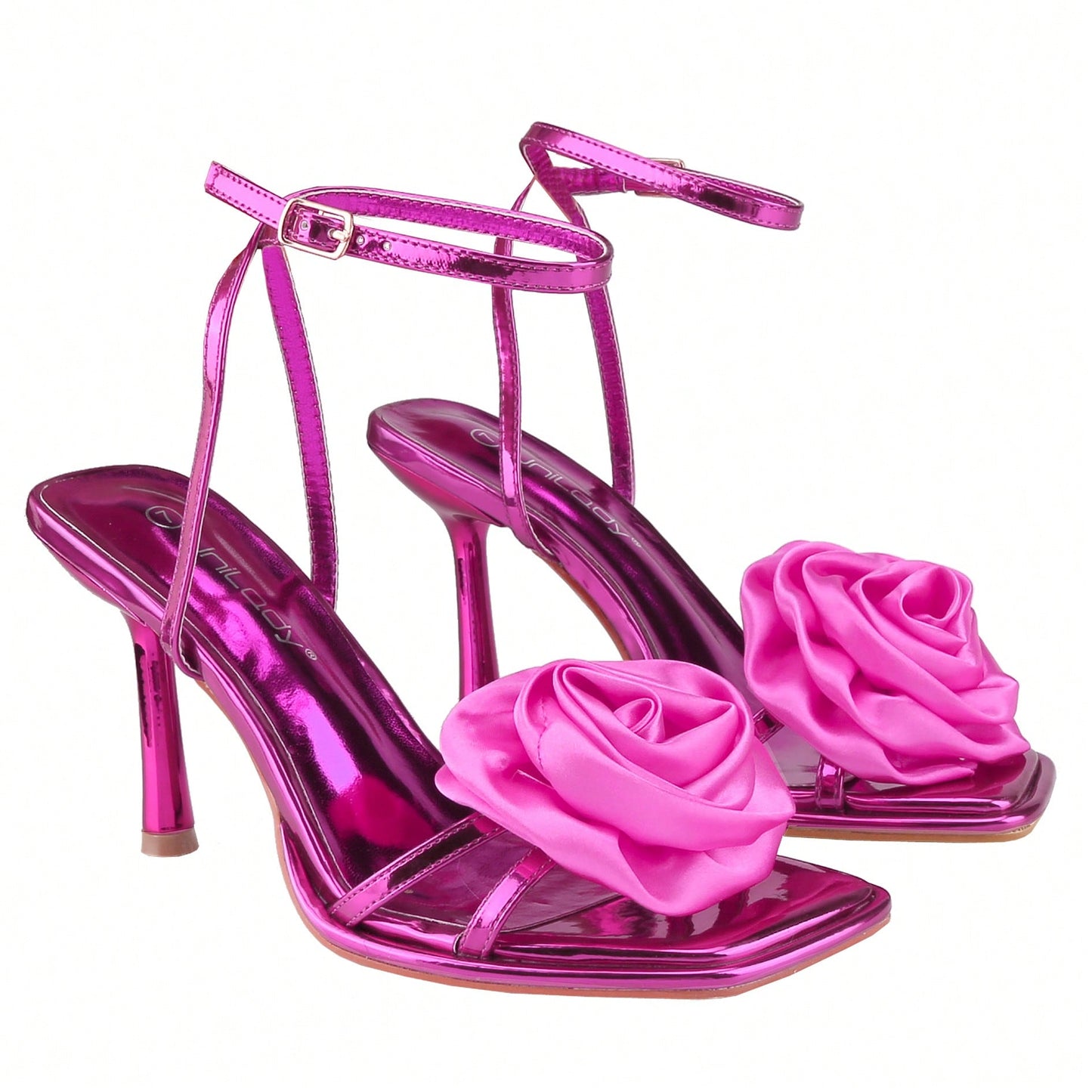 Open Square Toe Heeled Sandals Flower Ankle Buckle Strap Stiletto High Heels Comfort Slingback Summer Dress Shoes