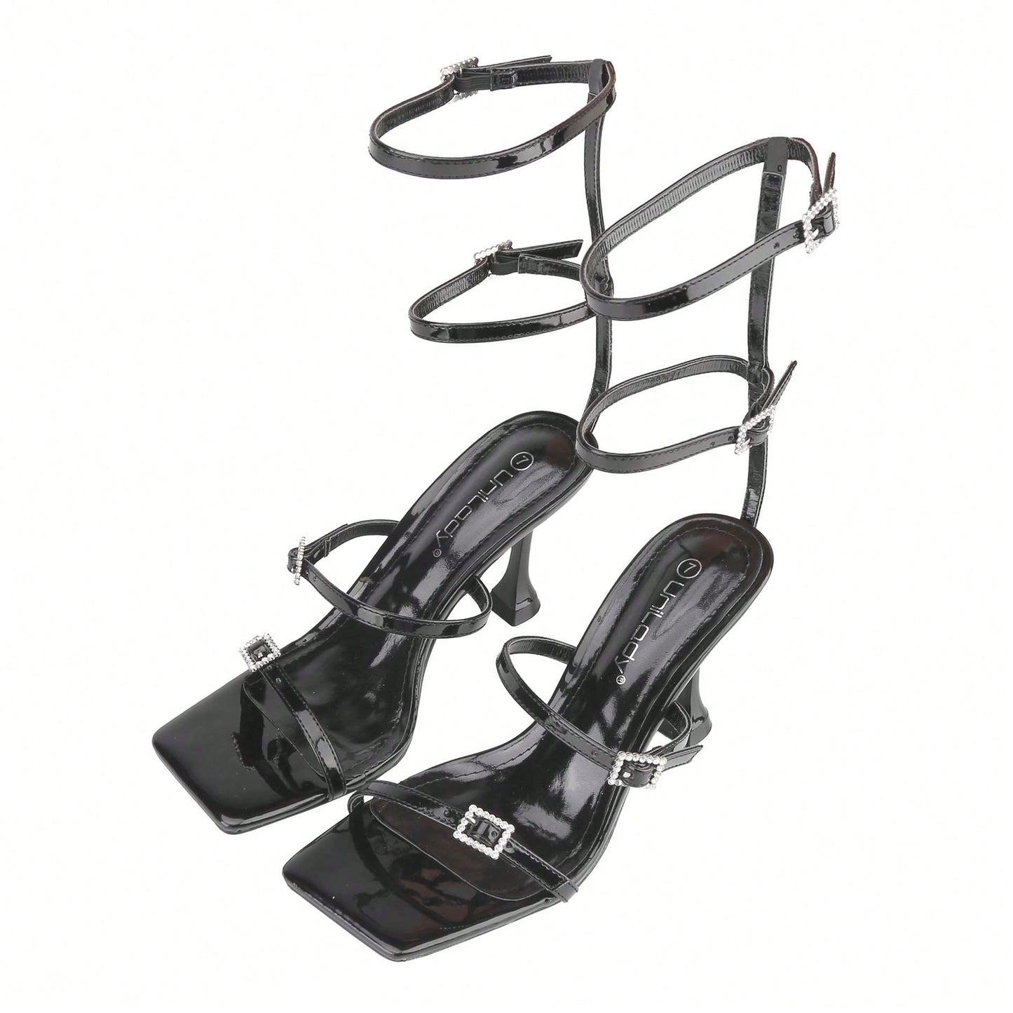 Women's Square Toe Strappy Heels Sandal Multicolor Ankle Strap Heeled Sandals Sexy Stiletto High Heels