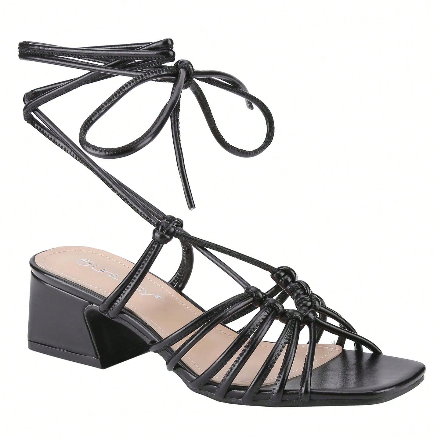 Women's Square Open Toe Lace Up Sandals Chunky Block Heels Strappy Straps Dress Shoes