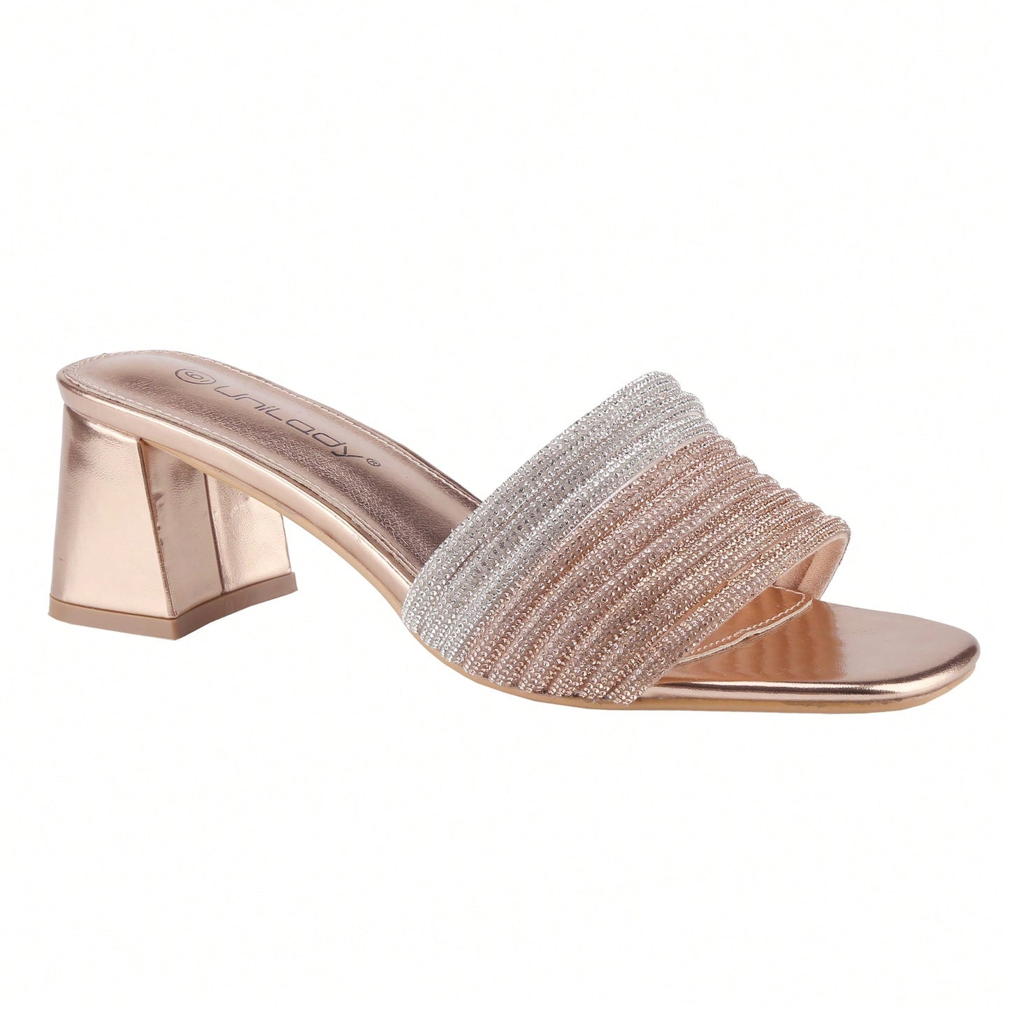 Women's Rhinestone Chunky Heels Sandals Square Open Toe Sandals Dress