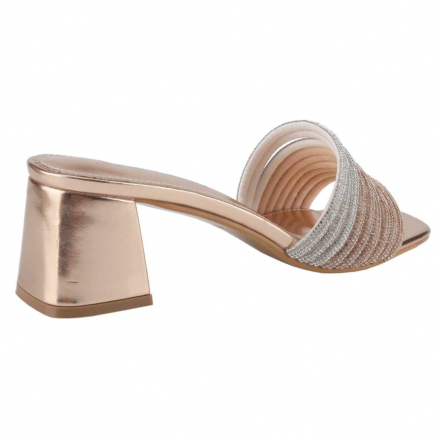Women's Rhinestone Chunky Heels Sandals Square Open Toe Sandals Dress