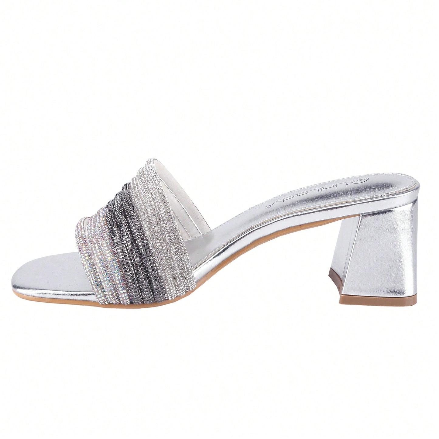 Women's Rhinestone Chunky Heels Sandals Square Open Toe Sandals Dress
