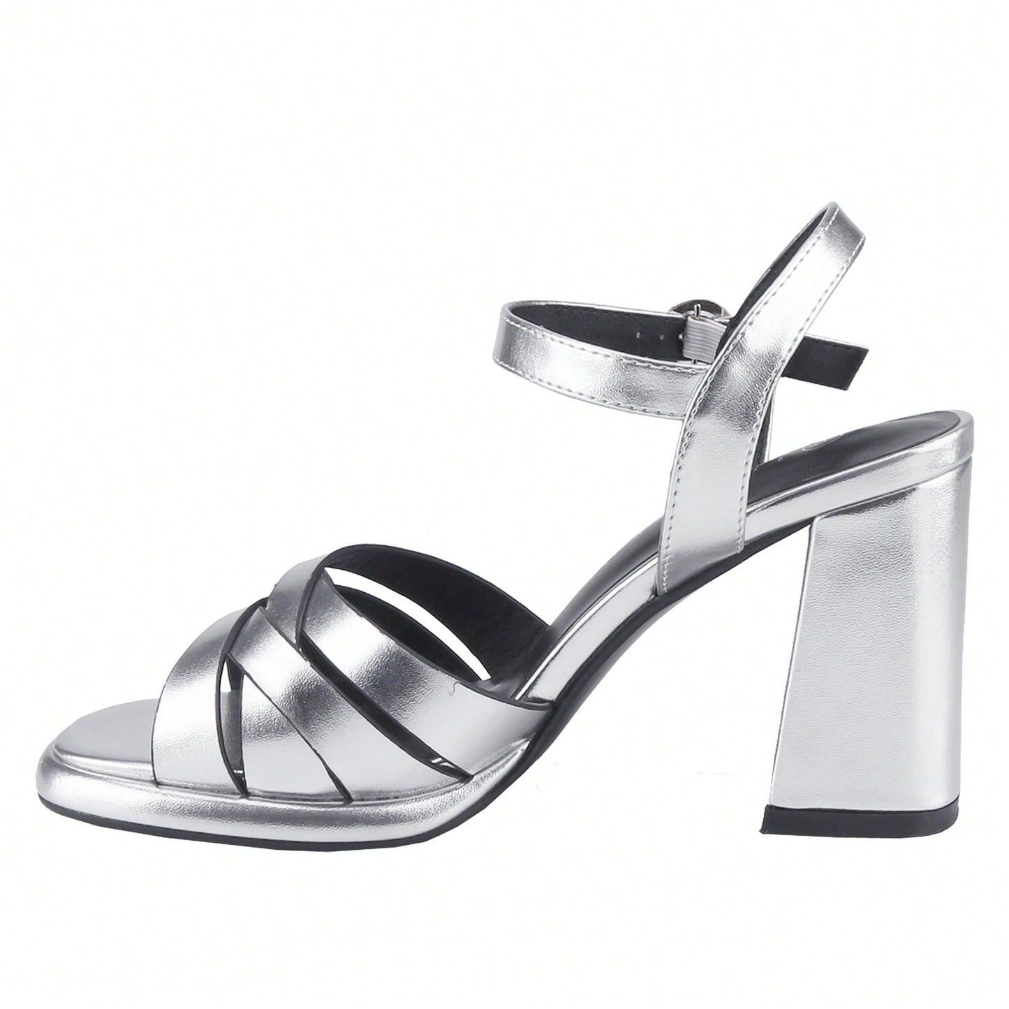 Women's Ankle Strap Square Toe Chunky Heels Sandals High Heeled Sandals