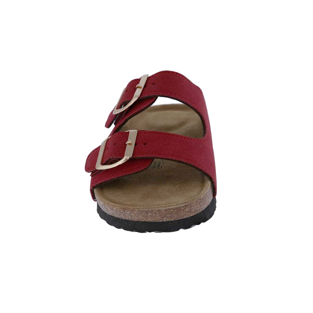 Women's Suede Leather Slide Sandals,2-Strap Adjustable Buckle, Casual Slippers, Slide Cork Footbed Shoes