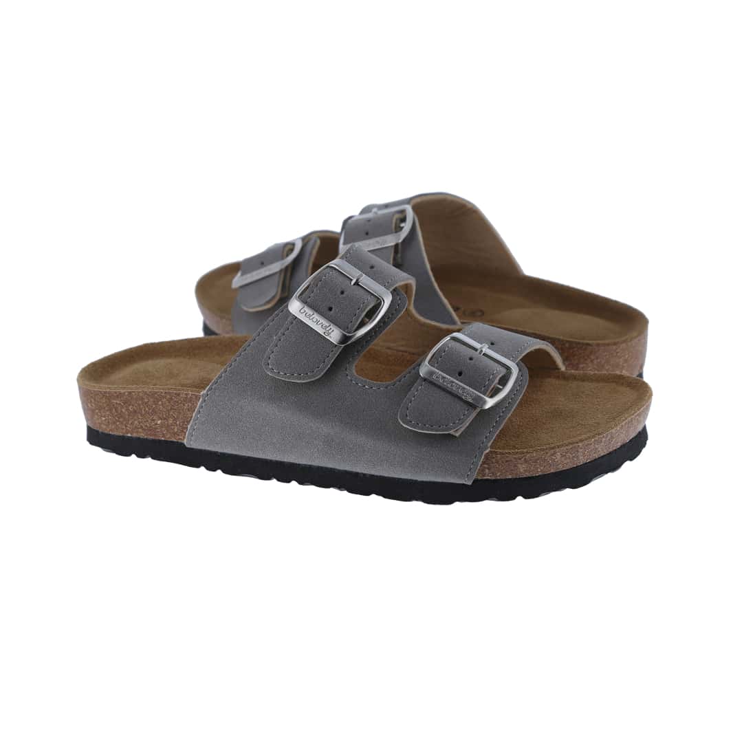 Women's Suede Leather Slide Sandals,2-Strap Adjustable Buckle, Casual Slippers, Slide Cork Footbed Shoes