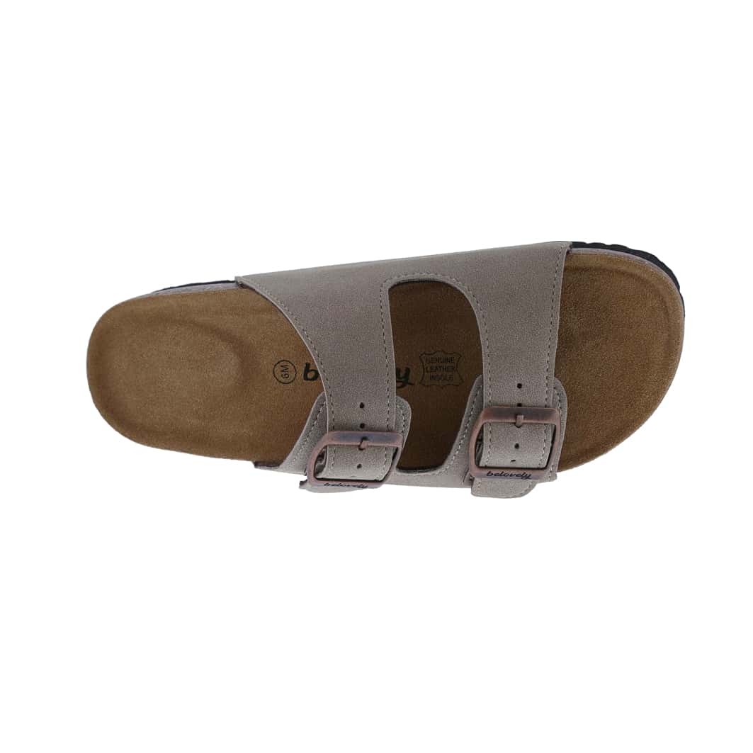 Women's Suede Leather Slide Sandals,2-Strap Adjustable Buckle, Casual Slippers, Slide Cork Footbed Shoes