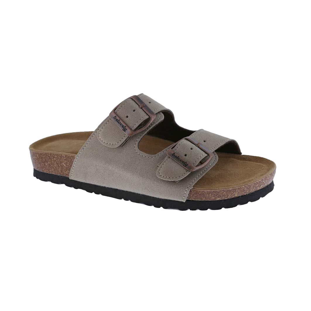 Women's Suede Leather Slide Sandals,2-Strap Adjustable Buckle, Casual Slippers, Slide Cork Footbed Shoes