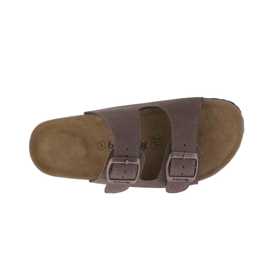 Women's Suede Leather Slide Sandals,2-Strap Adjustable Buckle, Casual Slippers, Slide Cork Footbed Shoes