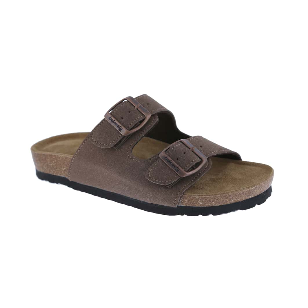 Women's Suede Leather Slide Sandals,2-Strap Adjustable Buckle, Casual Slippers, Slide Cork Footbed Shoes